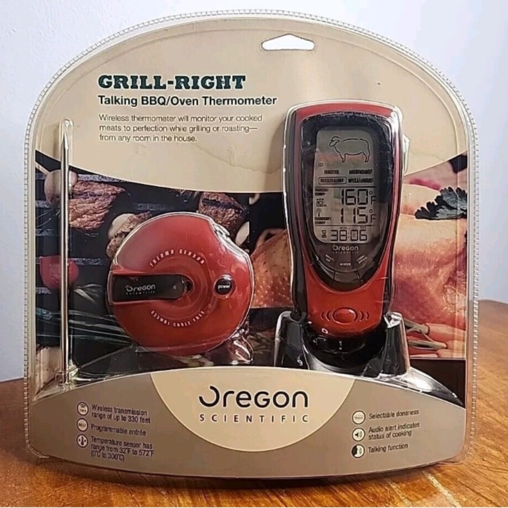 Nib Oregon Scientific AW131 Grill Right Wireless Talking BBQ/Oven Thermometer